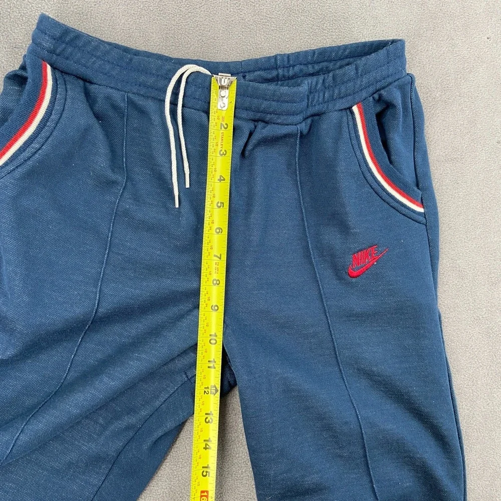 Vintage 70s Nike Sportswear Track Pants Sz M Blue Seamed Script Logo‎ Ankle Zip